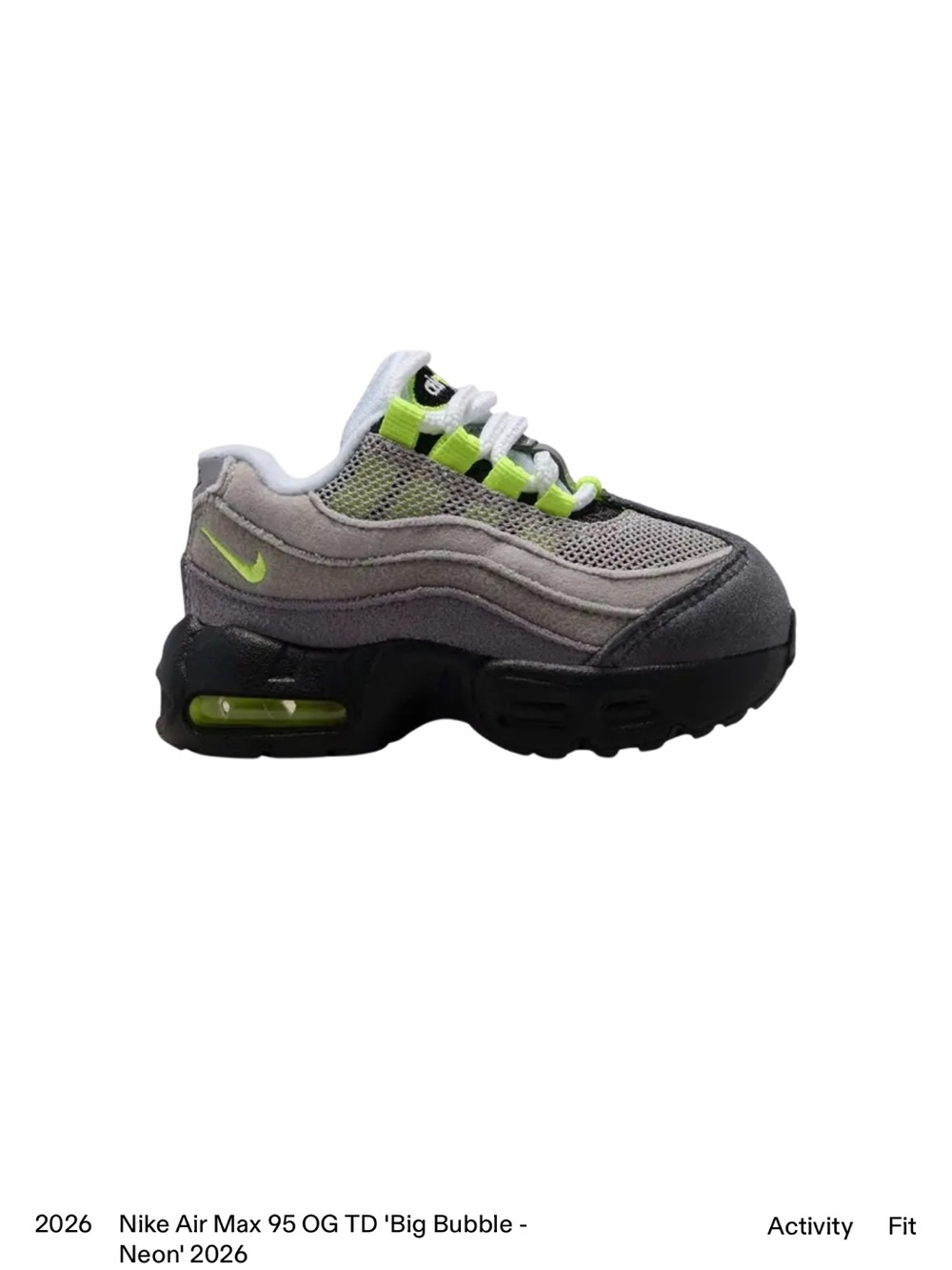 Nike Kids Air Max 95 TD in Grey and Neon Green